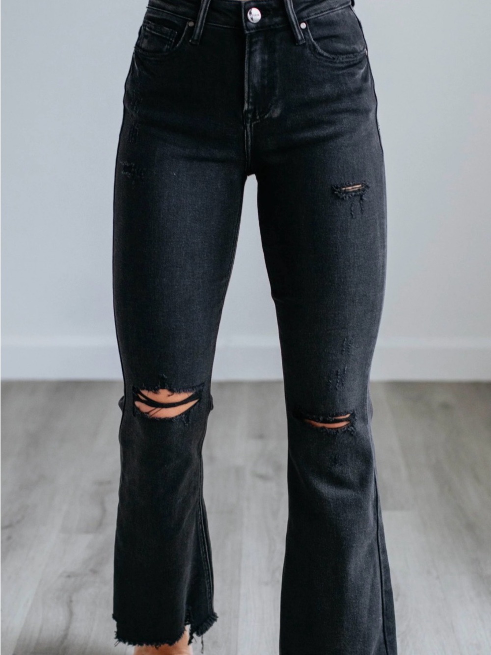 YMI Black Flare Jeans with Frayed Hem